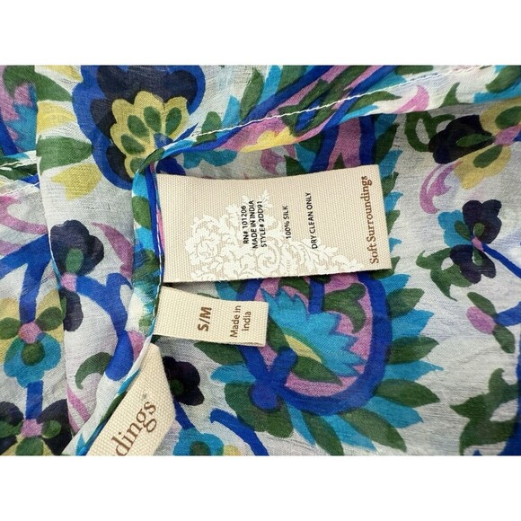 Soft Surroundings  Open Wrap Poncho Kimono 100% Silk Floral Paisley SMALL/MEDIUM - Picture 6 of 9